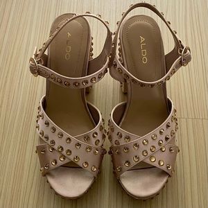 ALDO Beige satin & studded heels